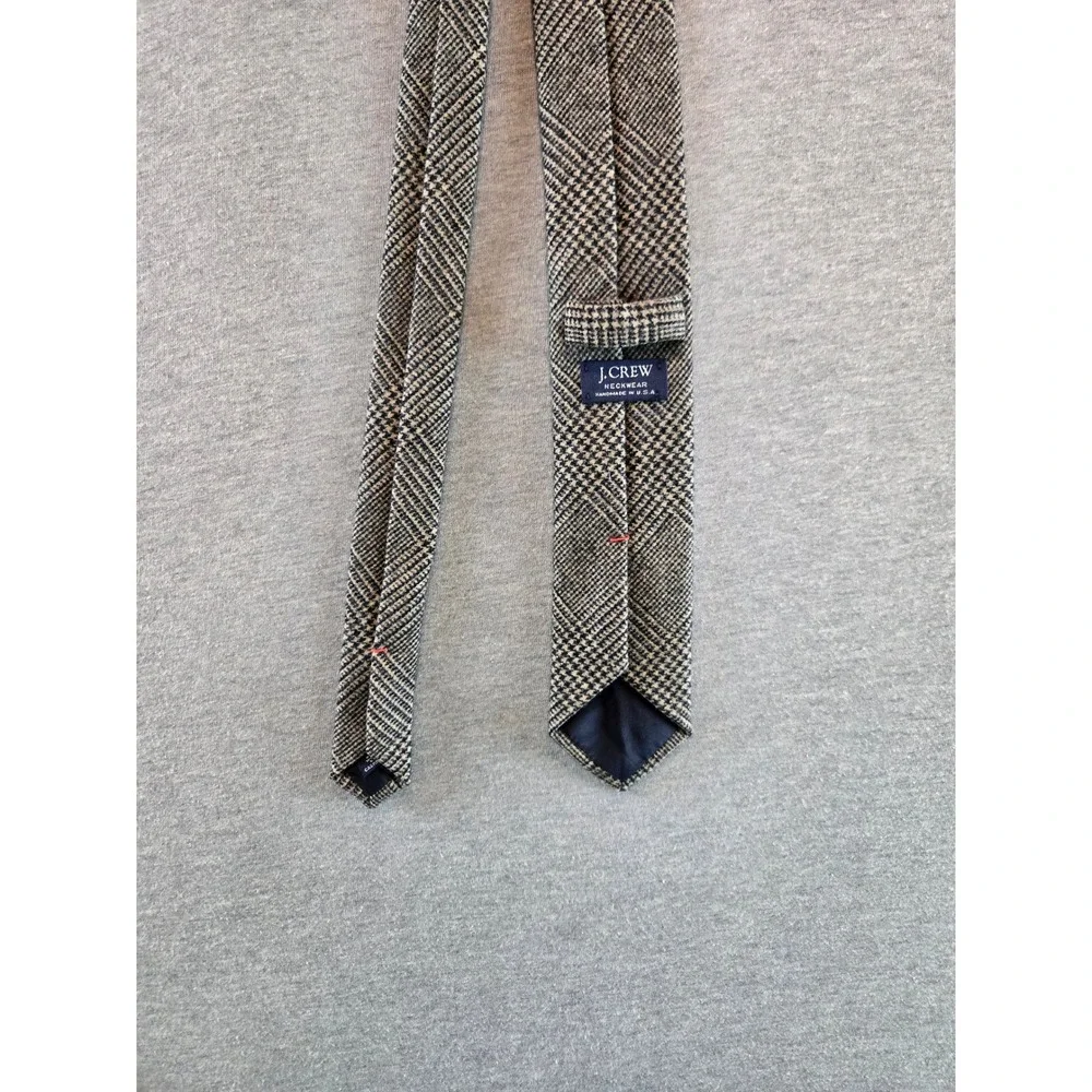 Vintage J.Crew Tie Mens Black Glen Plaid Wool Cashmere 80's Handmade USA